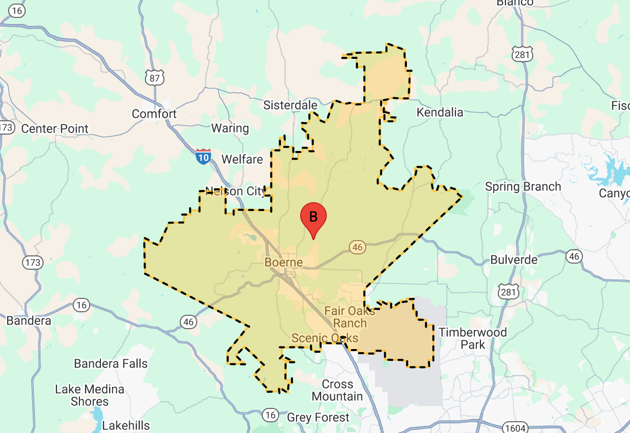 Map of the 2025 Boerne Little League boundaries